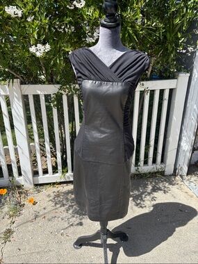 Alberta Ferretti Soft Black Lamb Skin & Wool Sheath Dress, Vintage ‘90s